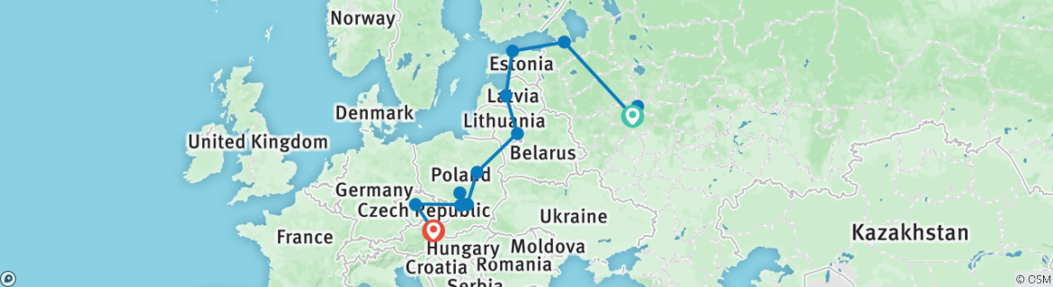 Image of a map showing the route of the tour