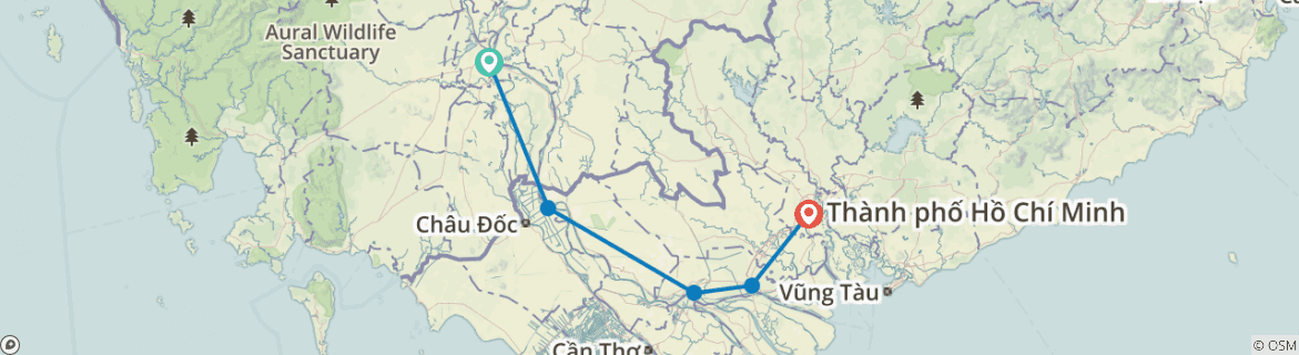 Image of a map showing the route of the tour
