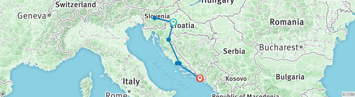 Image of a map showing the route of the tour