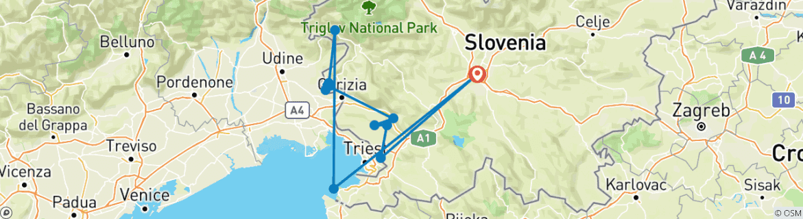 Image of a map showing the route of the tour