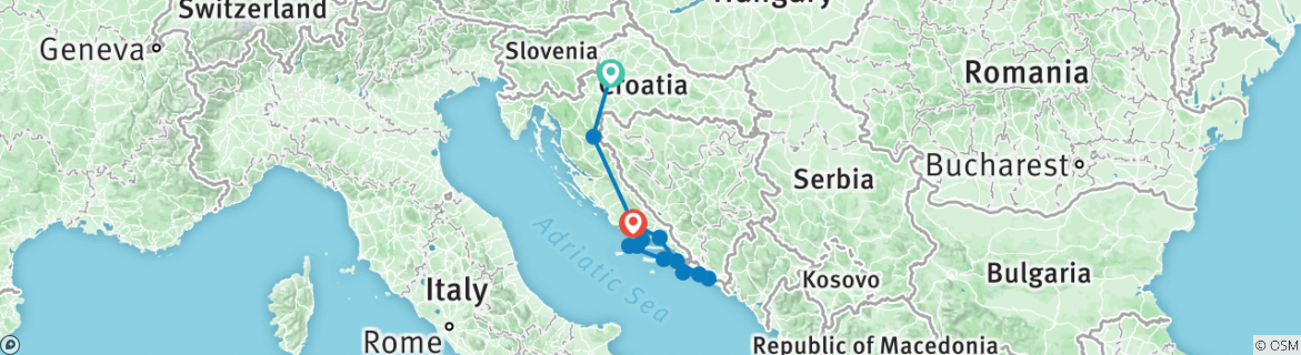 Image of a map showing the route of the tour