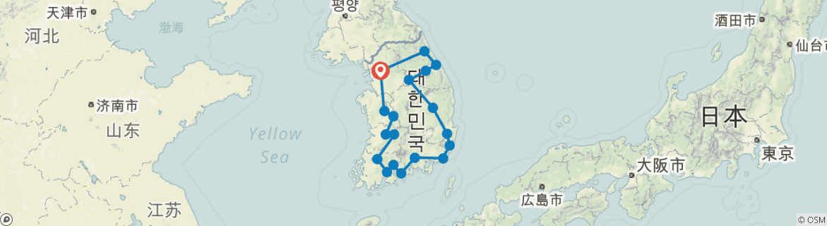 Image of a map showing the route of the tour