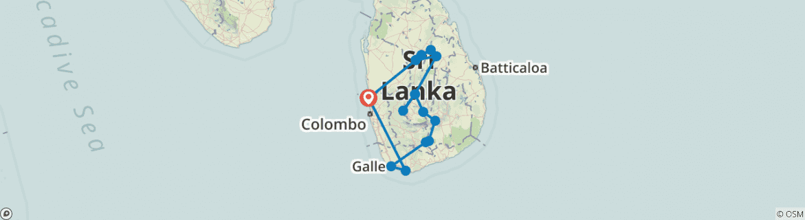 Image of a map showing the route of the tour