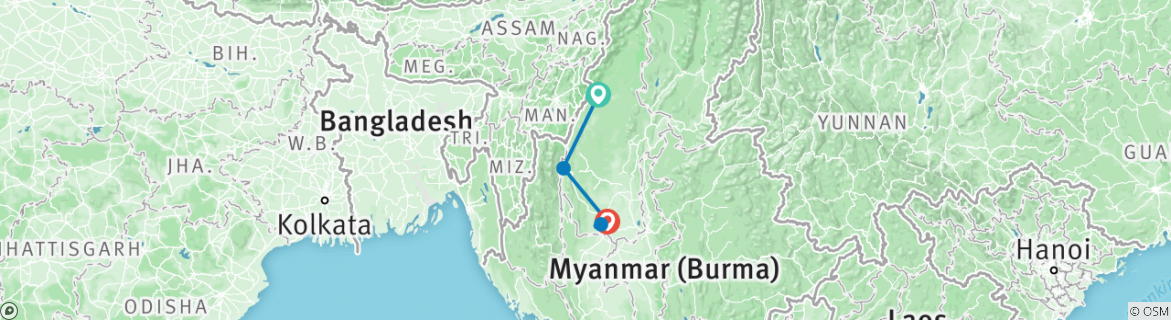 Image of a map showing the route of the tour