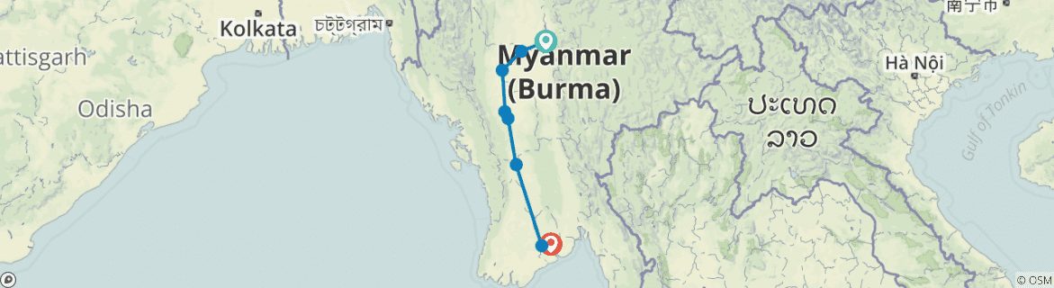 Image of a map showing the route of the tour