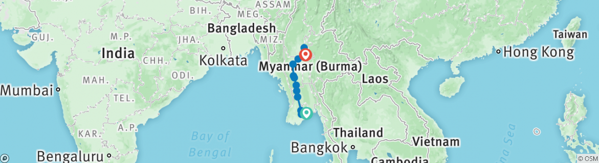 Image of a map showing the route of the tour