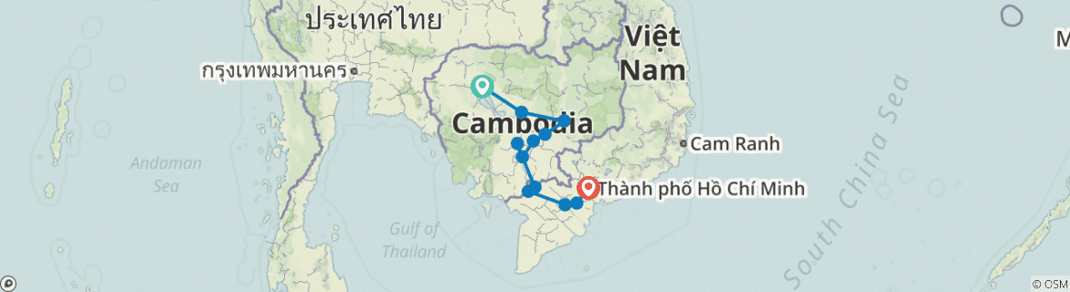Image of a map showing the route of the tour