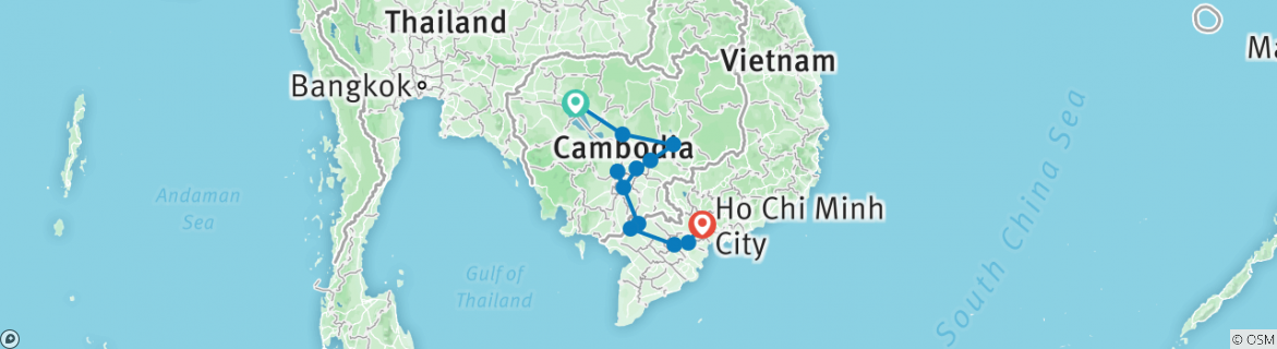 Image of a map showing the route of the tour