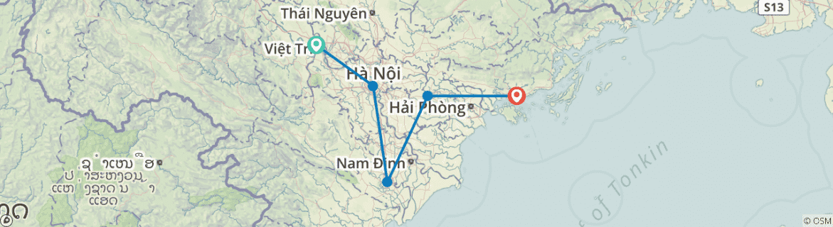 Image of a map showing the route of the tour