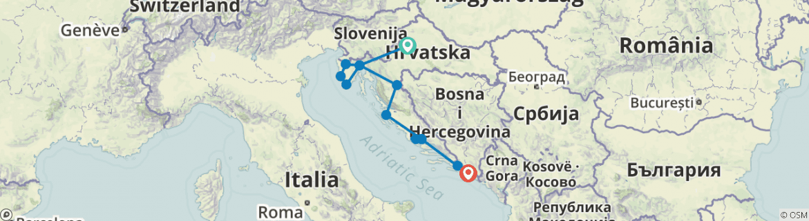 Image of a map showing the route of the tour