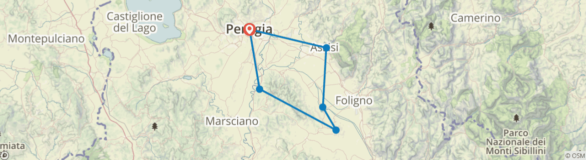 Image of a map showing the route of the tour