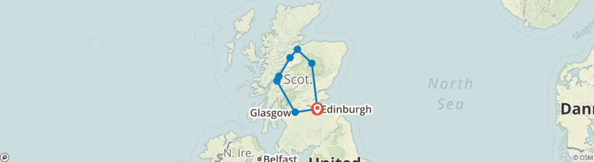 Image of a map showing the route of the tour