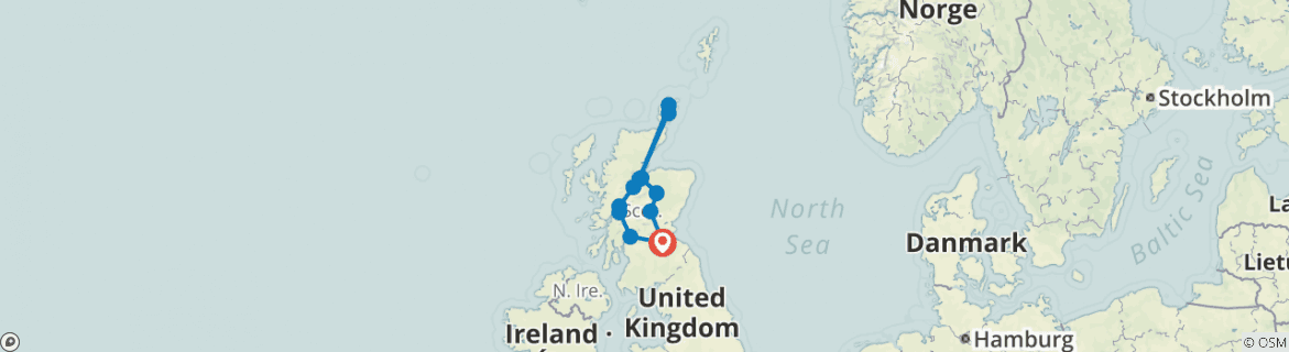 Image of a map showing the route of the tour