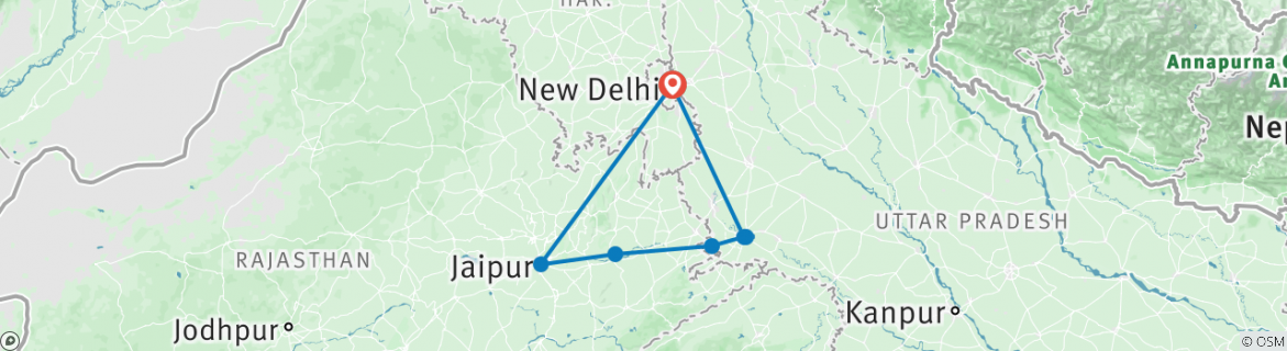 Image of a map showing the route of the tour