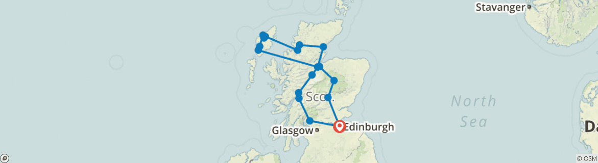 Image of a map showing the route of the tour