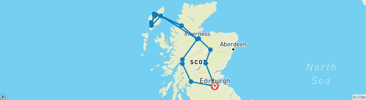 Image of a map showing the route of the tour