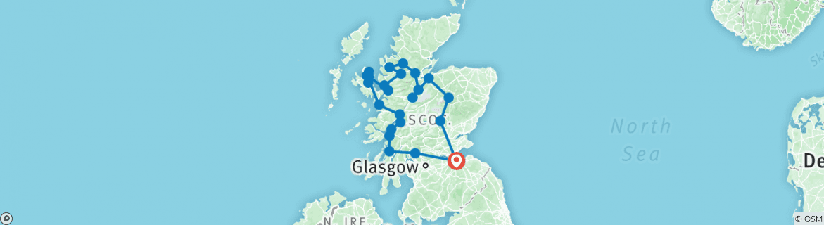 Image of a map showing the route of the tour