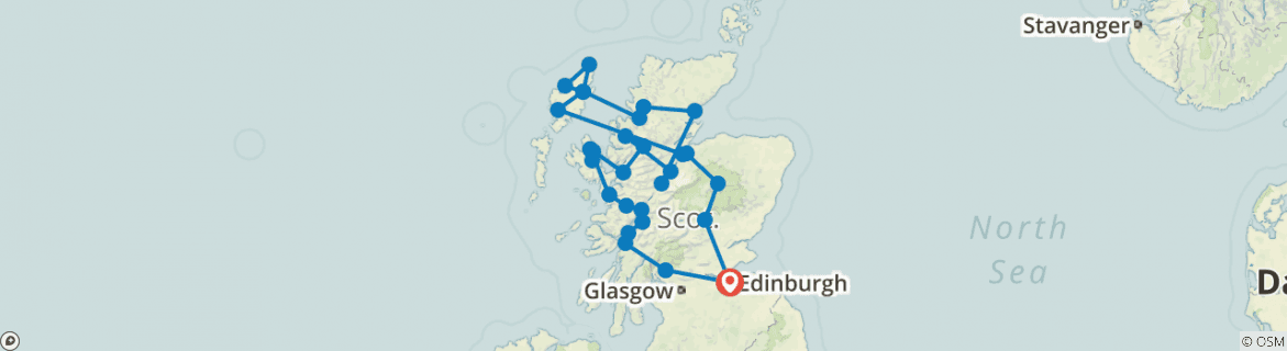 Image of a map showing the route of the tour