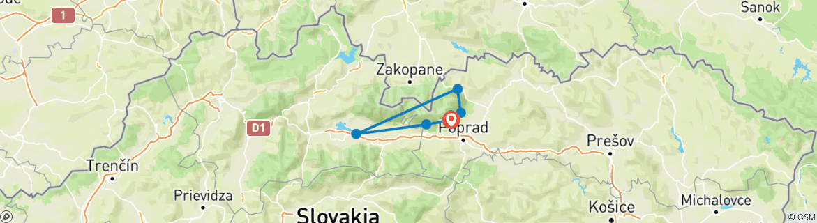 Image of a map showing the route of the tour