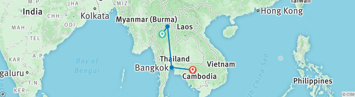 Image of a map showing the route of the tour