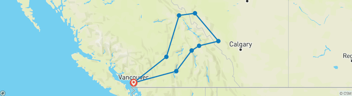 Image of a map showing the route of the tour
