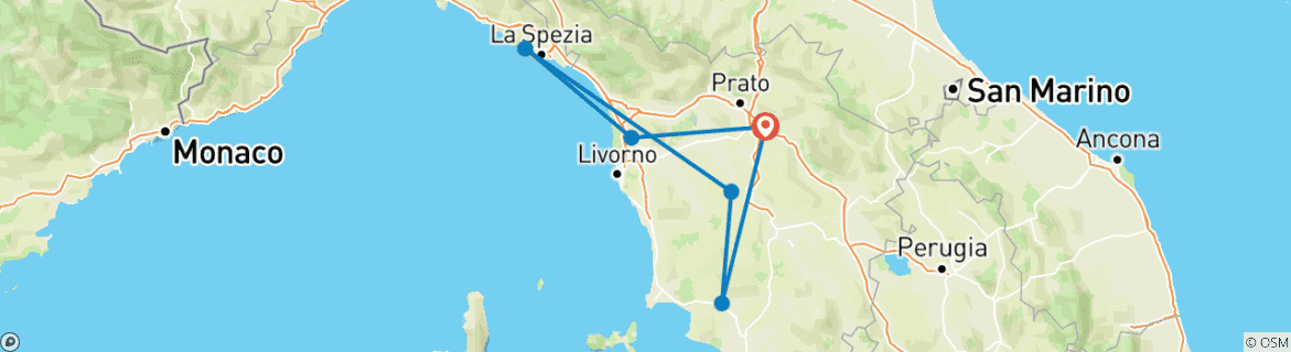 Image of a map showing the route of the tour