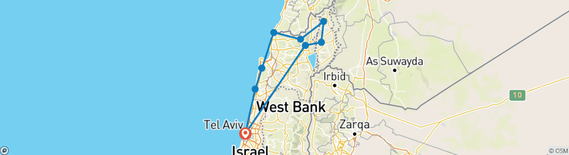Image of a map showing the route of the tour