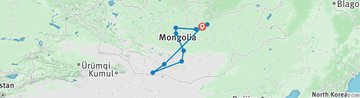 Image of a map showing the route of the tour
