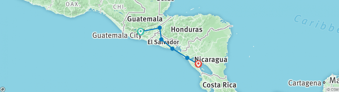 Image of a map showing the route of the tour