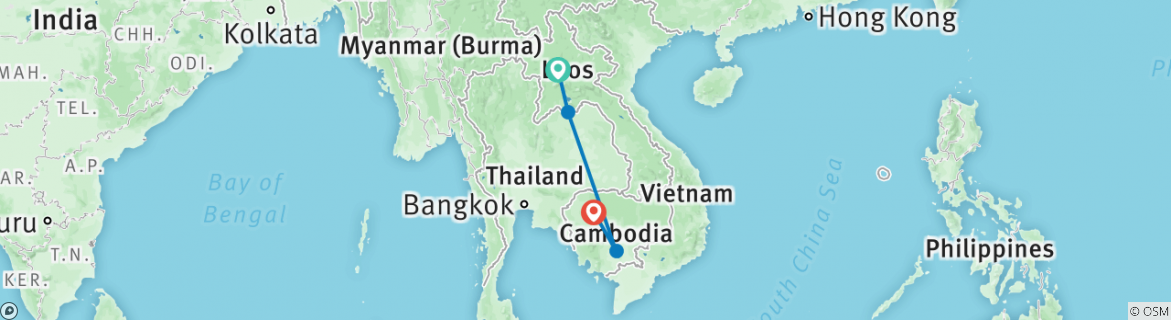 Image of a map showing the route of the tour
