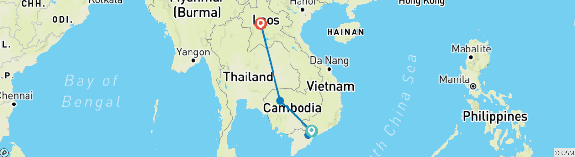 Image of a map showing the route of the tour