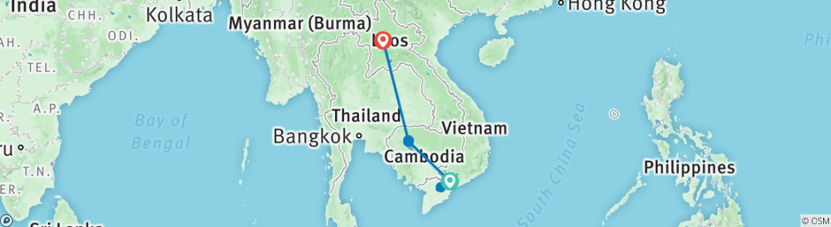 Image of a map showing the route of the tour