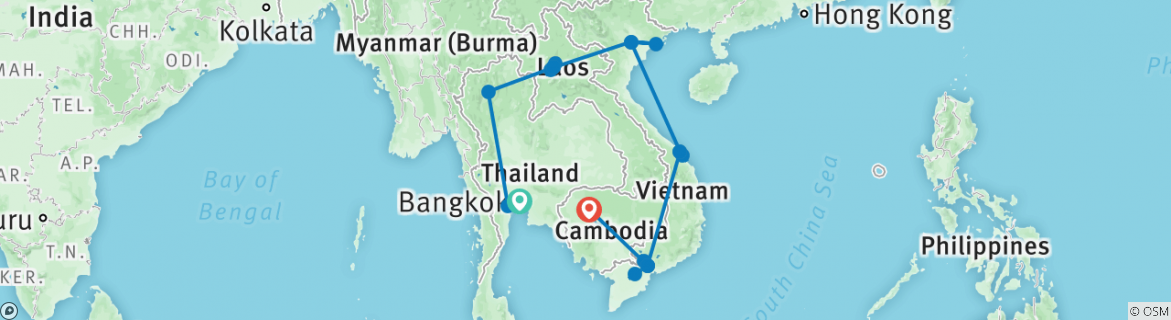 Image of a map showing the route of the tour