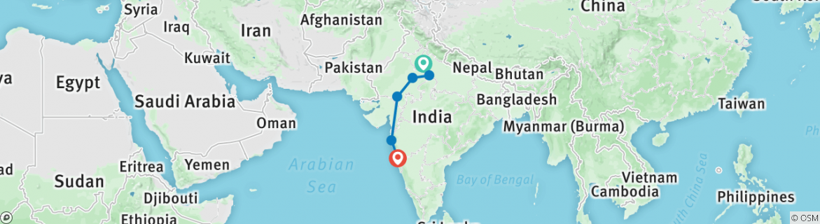 Image of a map showing the route of the tour