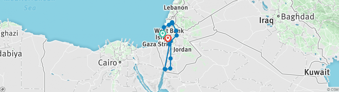 Image of a map showing the route of the tour