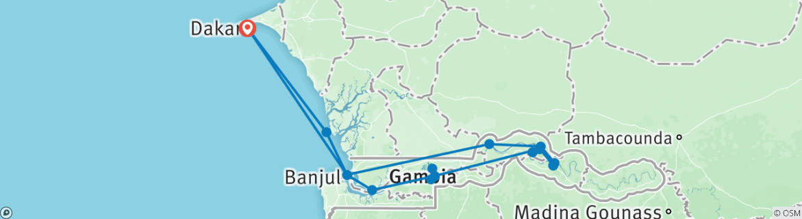 Image of a map showing the route of the tour