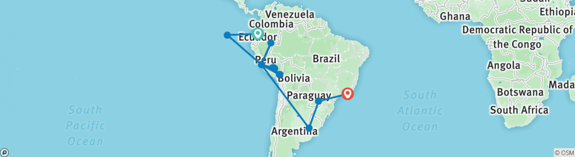 Image of a map showing the route of the tour