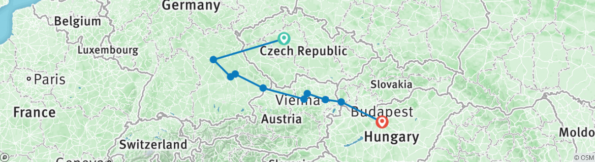 Image of a map showing the route of the tour