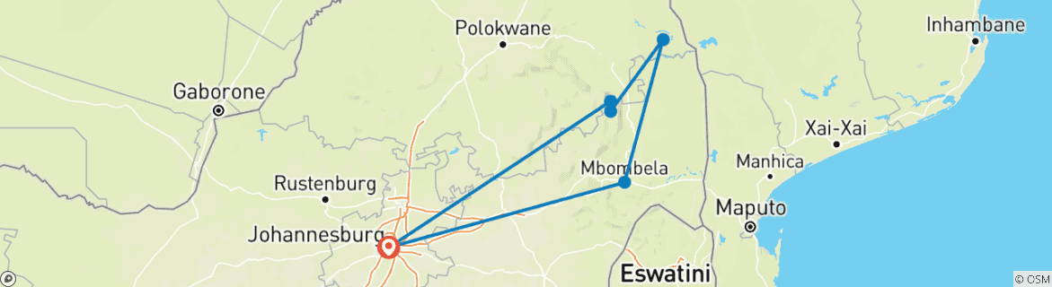 Image of a map showing the route of the tour