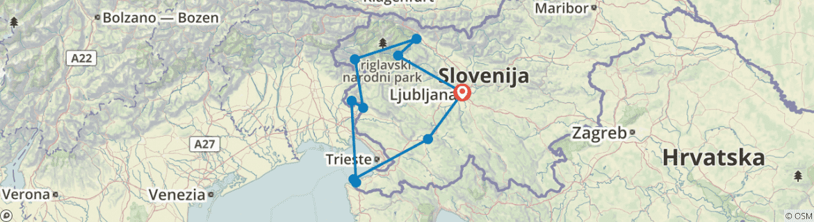 Image of a map showing the route of the tour