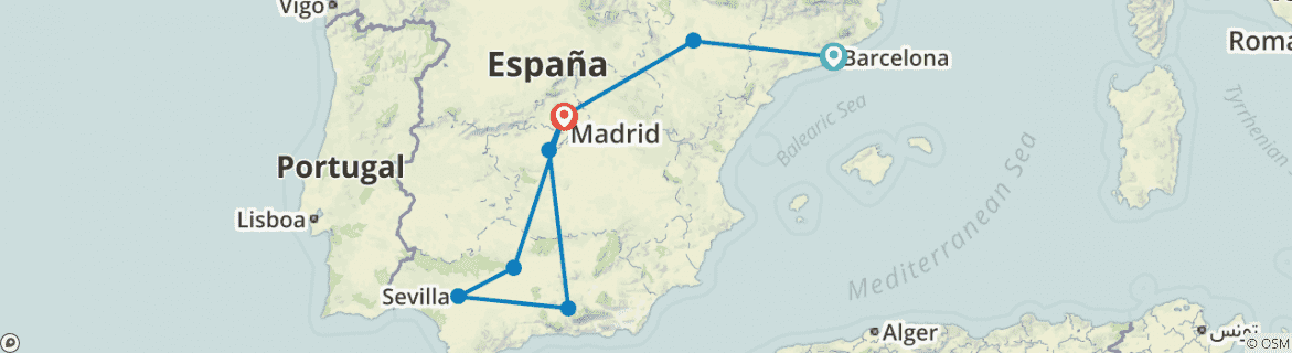 Image of a map showing the route of the tour