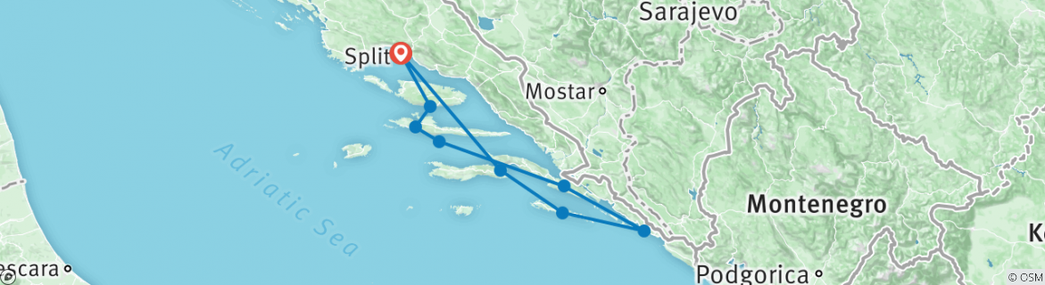 Image of a map showing the route of the tour