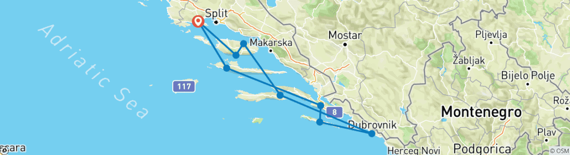 Image d'une carte montrant l'itinéraire du circuit