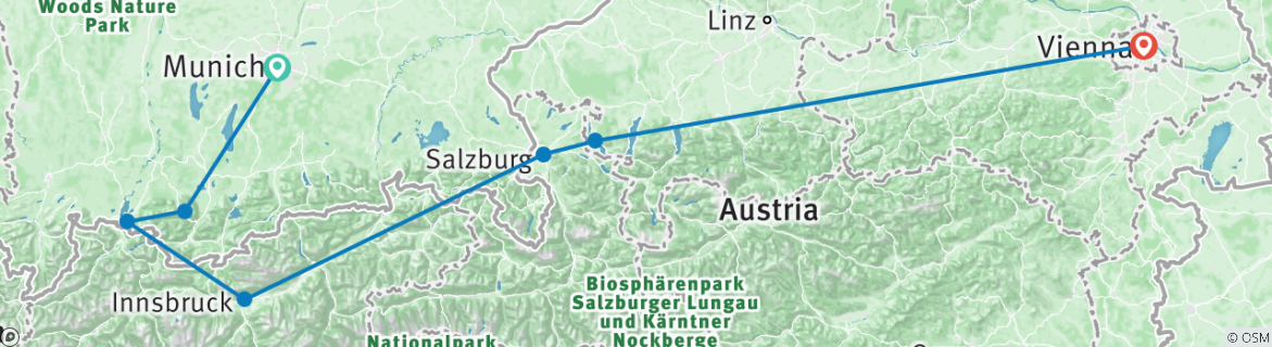 Image of a map showing the route of the tour