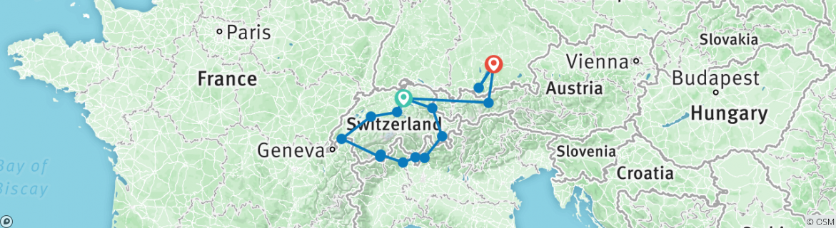 Image of a map showing the route of the tour