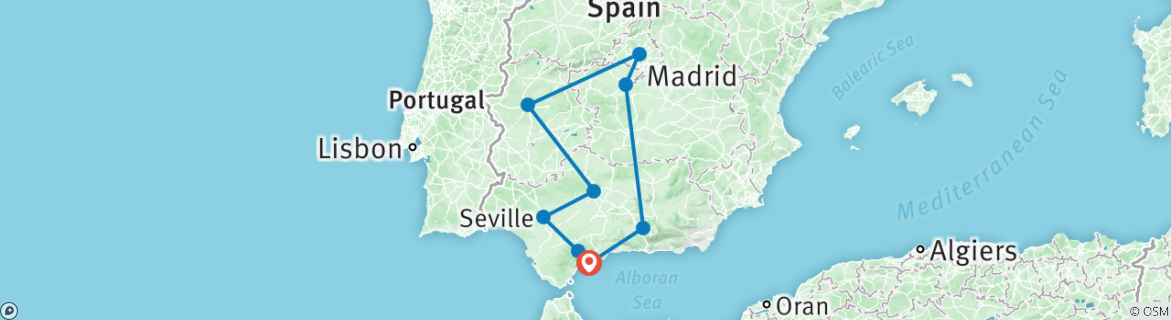 Image of a map showing the route of the tour