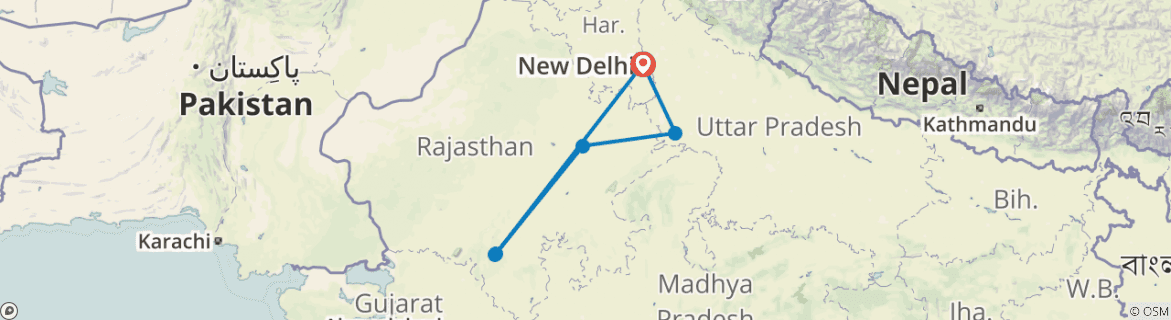 Image of a map showing the route of the tour