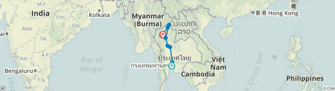 Image of a map showing the route of the tour