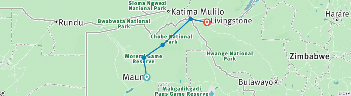 Image of a map showing the route of the tour