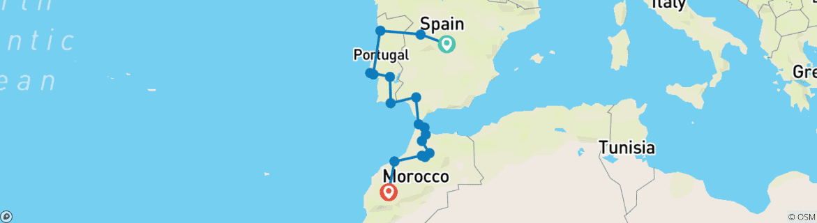 Image d'une carte montrant l'itinéraire du circuit